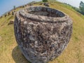 Giant Iron Age stone jars. Xiangkhoang Plateau, Laos Royalty Free Stock Photo